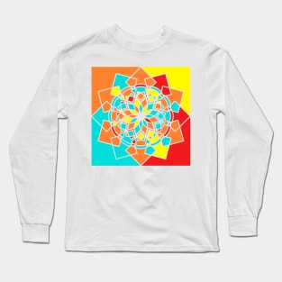 Square print with random geometric shapes in bright neon colors Long Sleeve T-Shirt